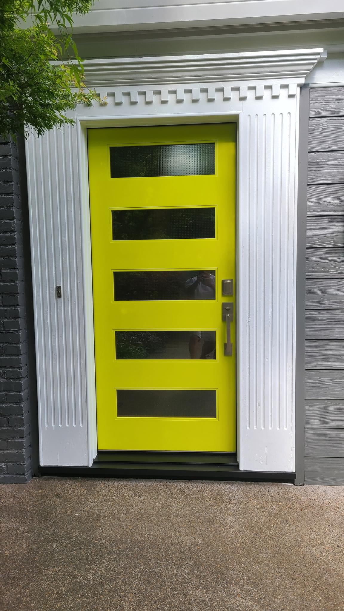 Bold chartreuse modern front door, Portland metro