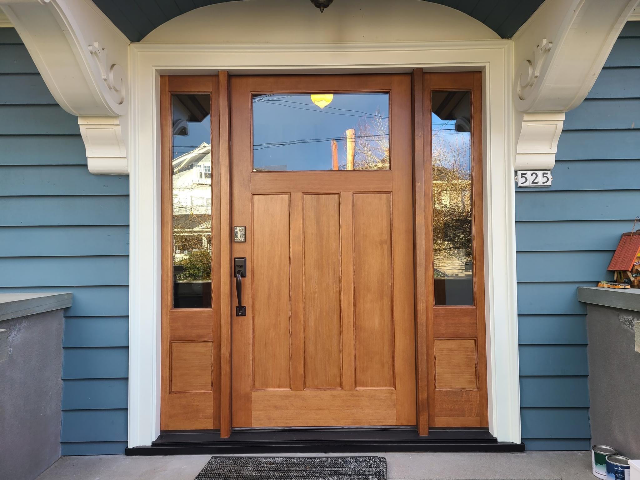Stained fir entry door with sidelights, Willamette Valley